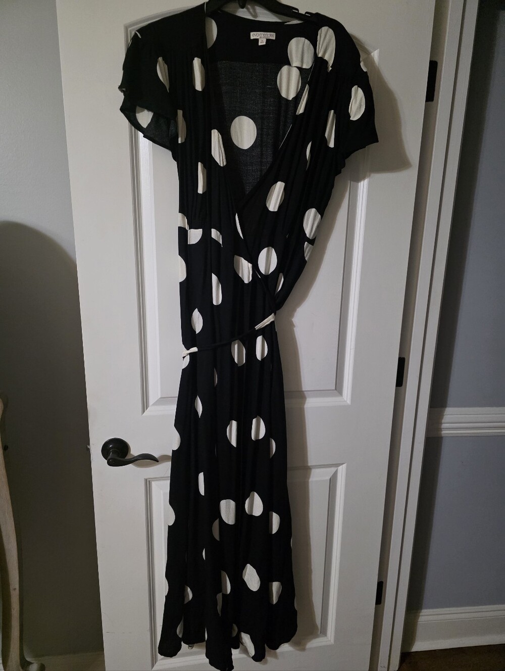 eva mendes for New York & Company Black and White Polka Dot Maxi Wrap Dress - Picture 2 of 7
